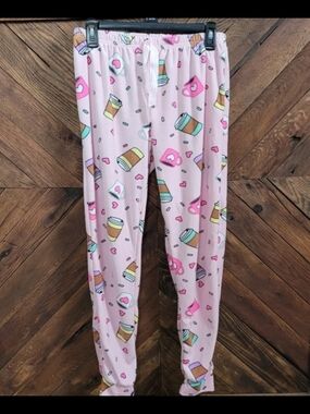 Bobbie Brooks Pink Coffee & Heart Print Pajama Pants Small